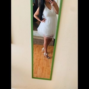 White, Pearl studded, mini flare dress